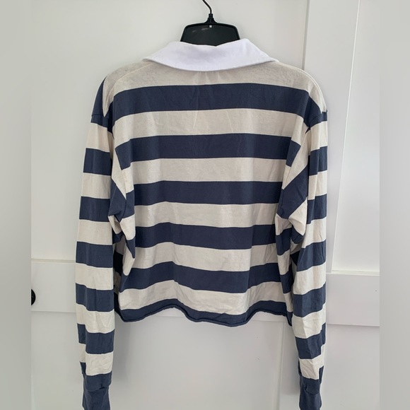 Brandy Melville wide stripe cropped polo blue & white - Picture 2 of 5